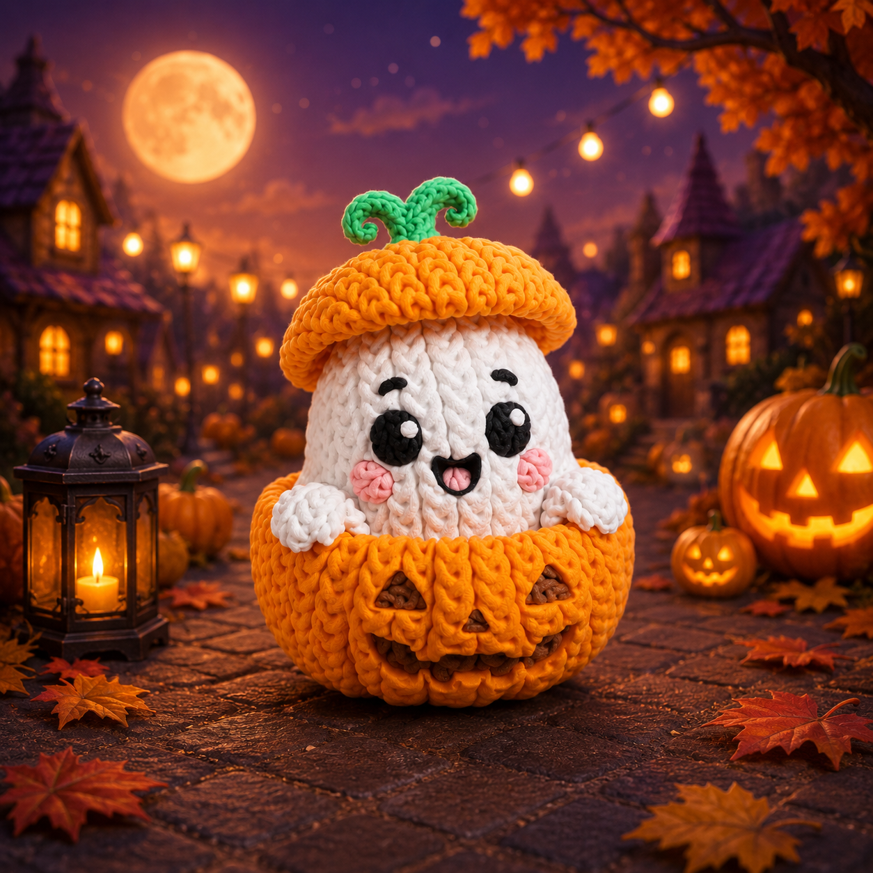 3D nyomtatott Halloween szellem figura, választható horgolt hatású vagy sima felülettel, színválasztékkal – Halloween szellem tökben, szemből