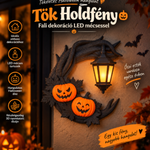 Halloween fali dekoráció, hangulatos, Halloween, őszi, rusztikus, dekoratív – Tökös Holdfény – Halloween Fali Dekoráció, háromnegyedes nézet